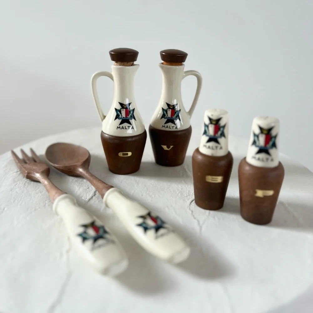 VINTAGE‎ MATERIAL 6 PIECE SALAD SERVING SET